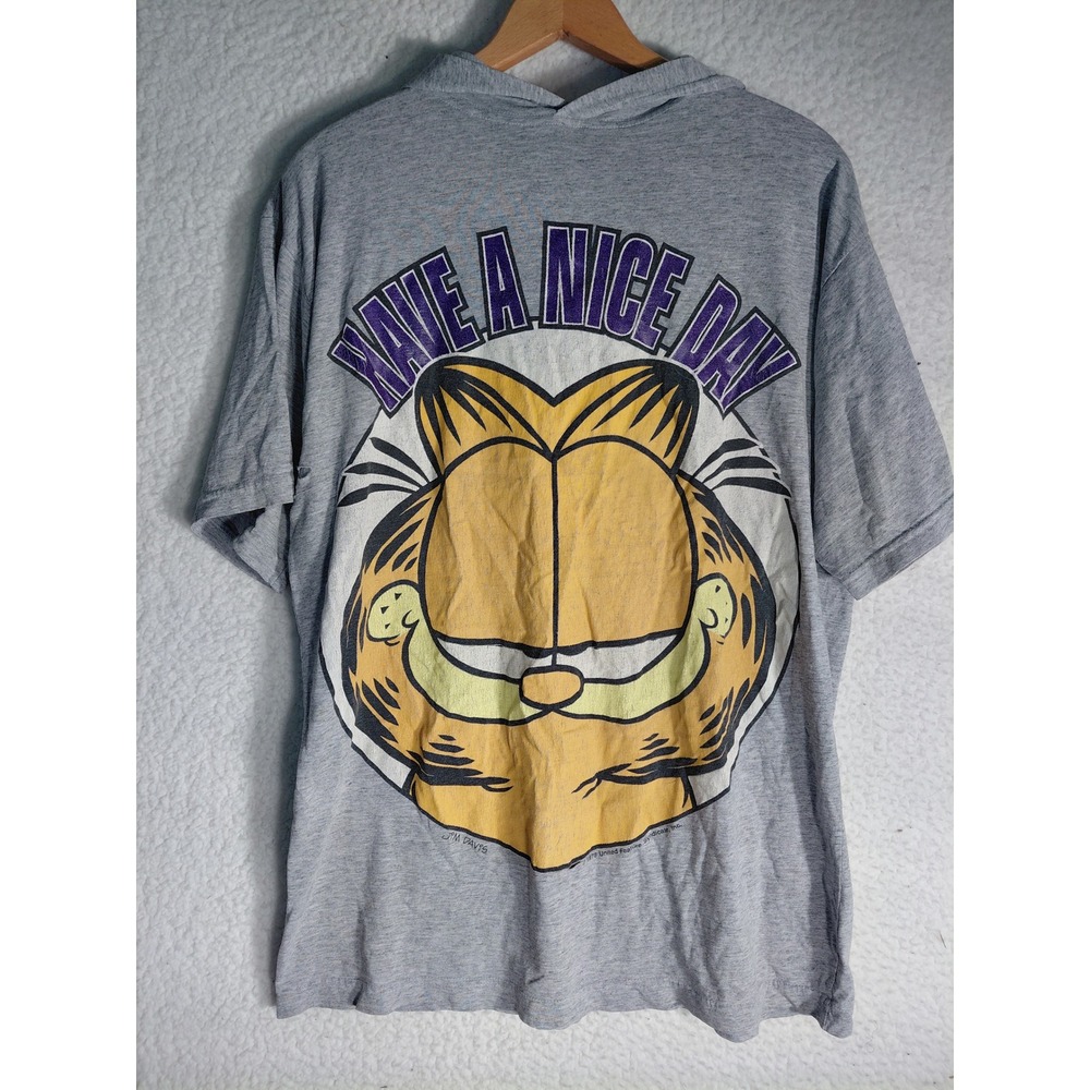 Vintage Garfield Have A Nice Day Short Sleeve Hoodie Heather Gray Graphic Tee
